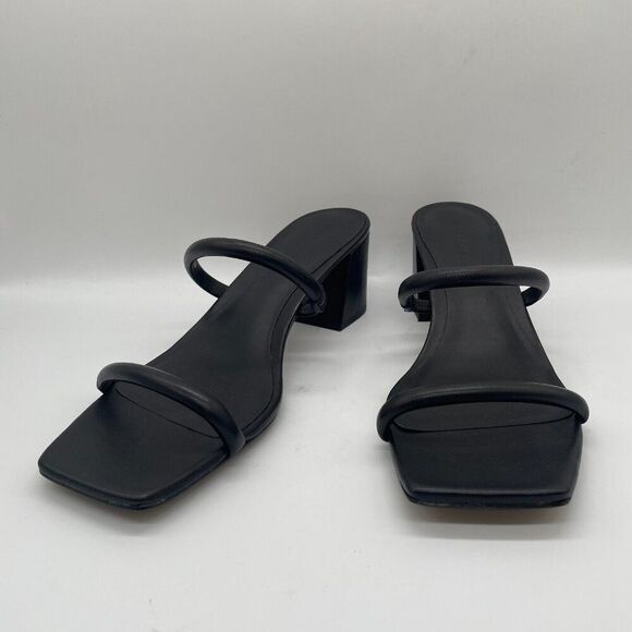 Everlane The Double Strap Heel Women 10.5 Black Slip On Leather Square Toe Block - Picture 5 of 11